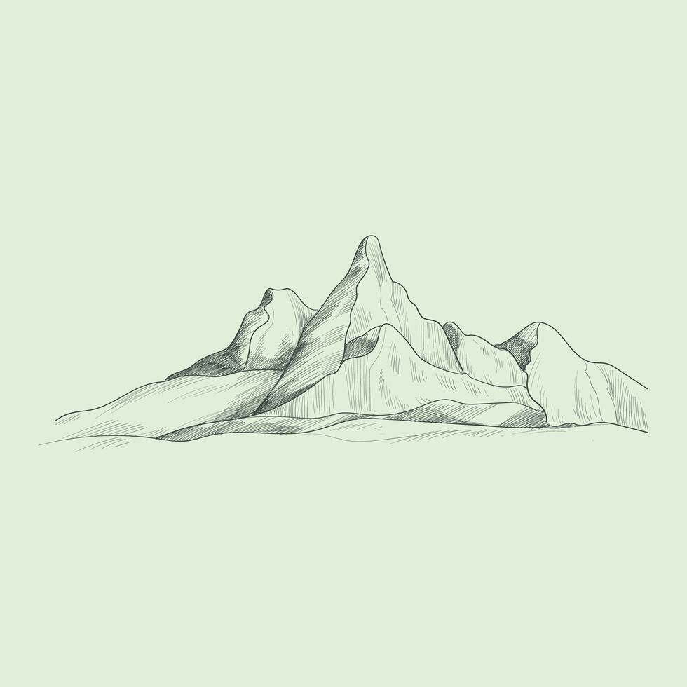 Hand drawing mountain ranges in engraving style, Peak outdoor sketch, mountain range illustration vector