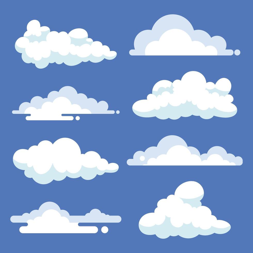White clouds of different style shapes vector