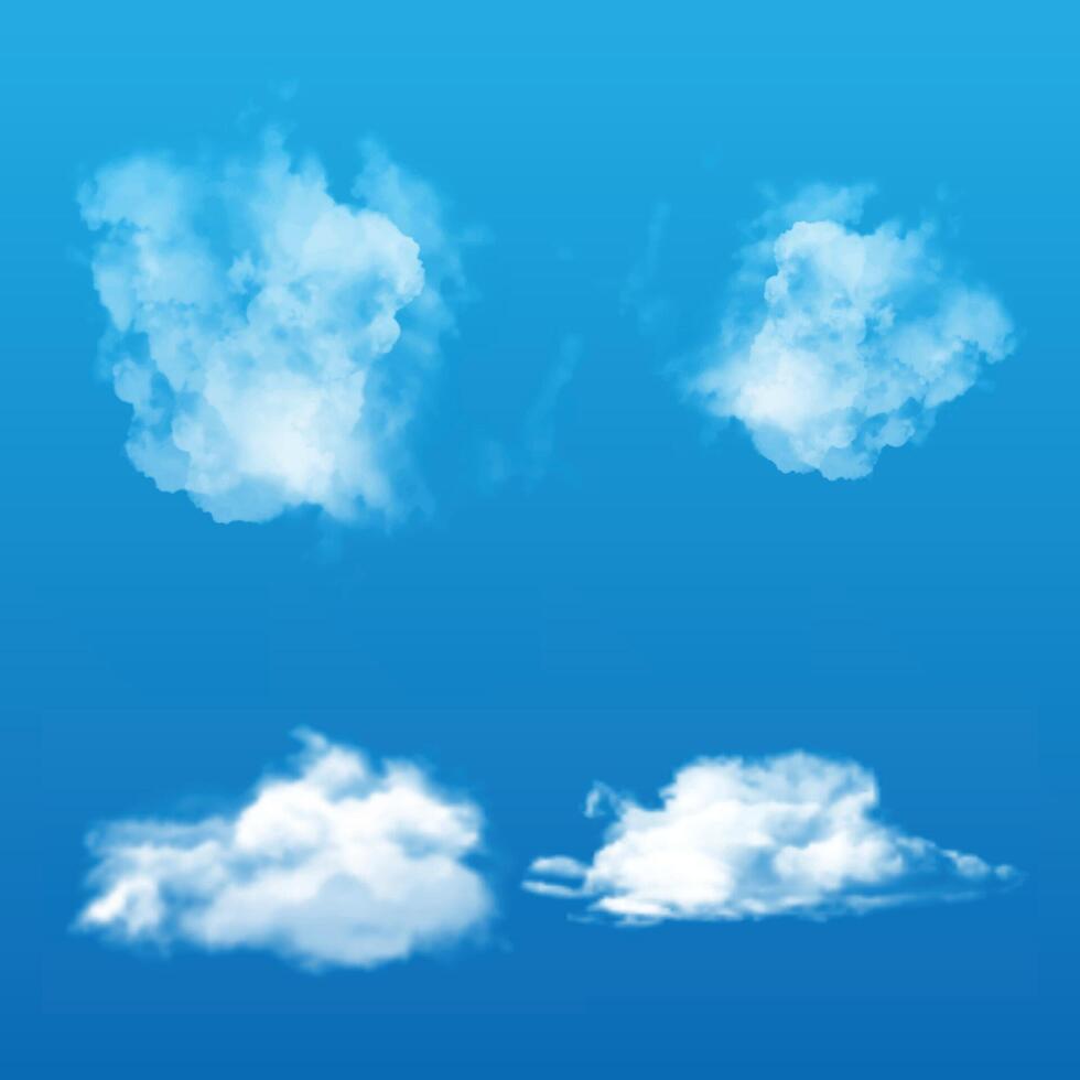 Realistic cloud elements set the blue background vector