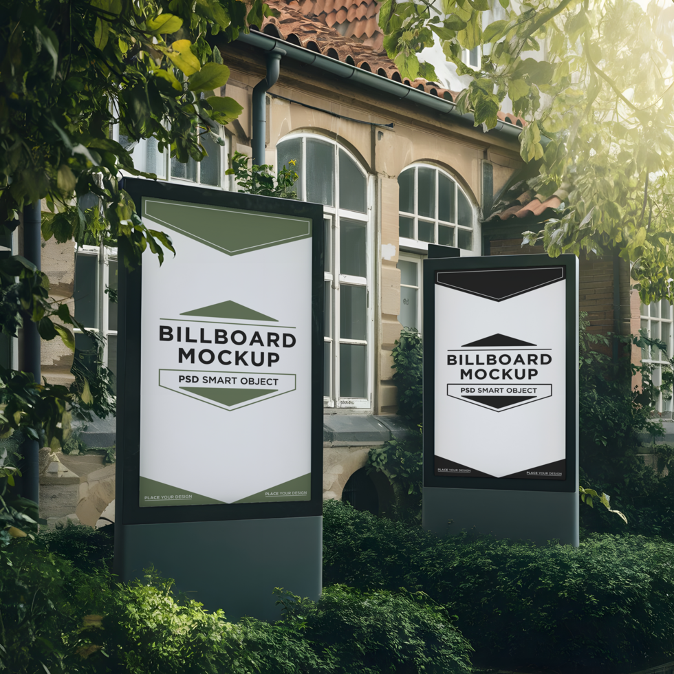 Advertising Bill Boards in front of Building in City psd