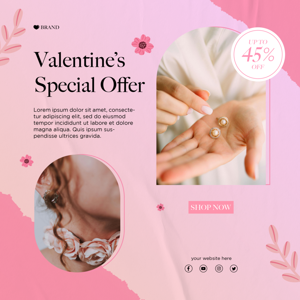 Valentine Special Discount Offer Pink Theme Social Media Post Template Design psd