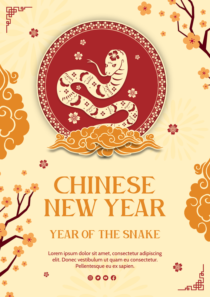 Chinese New Year Greeting Flyer A4 Year of the Snake Template Design psd