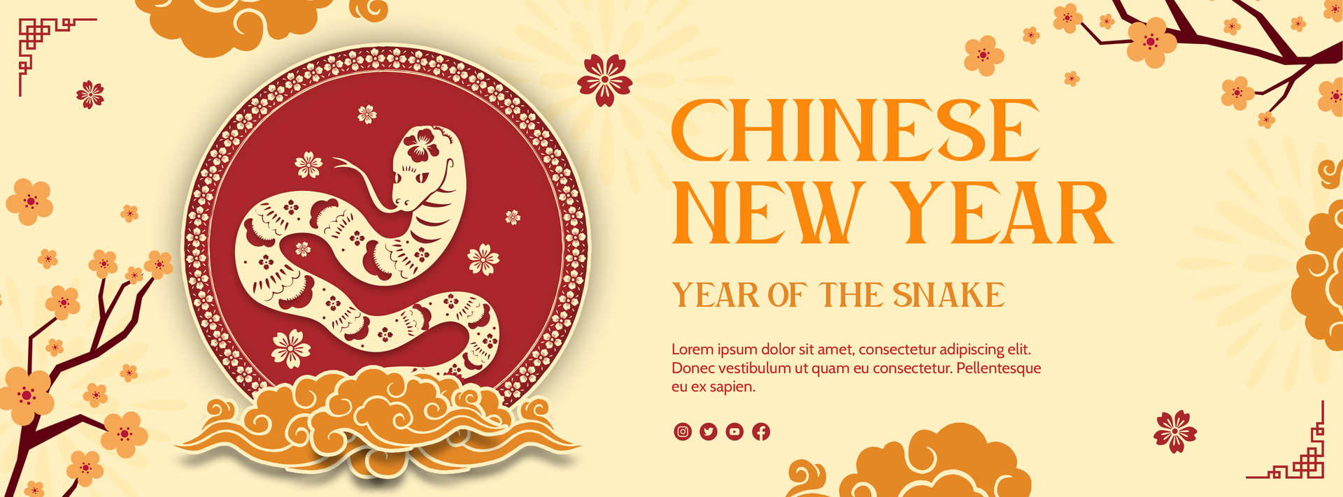 Chinese New Year Greeting Social Media Cover Year of the Snake Template Design psd