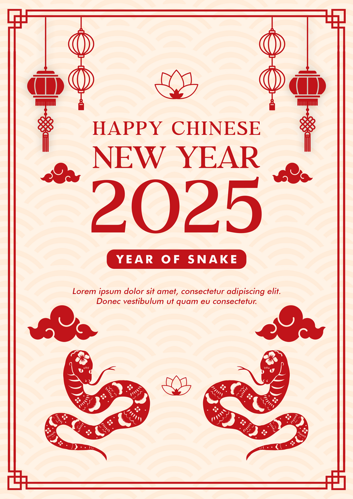 Happy Chinese New Year Greeting Flyer A4 Minimalist Theme Template psd