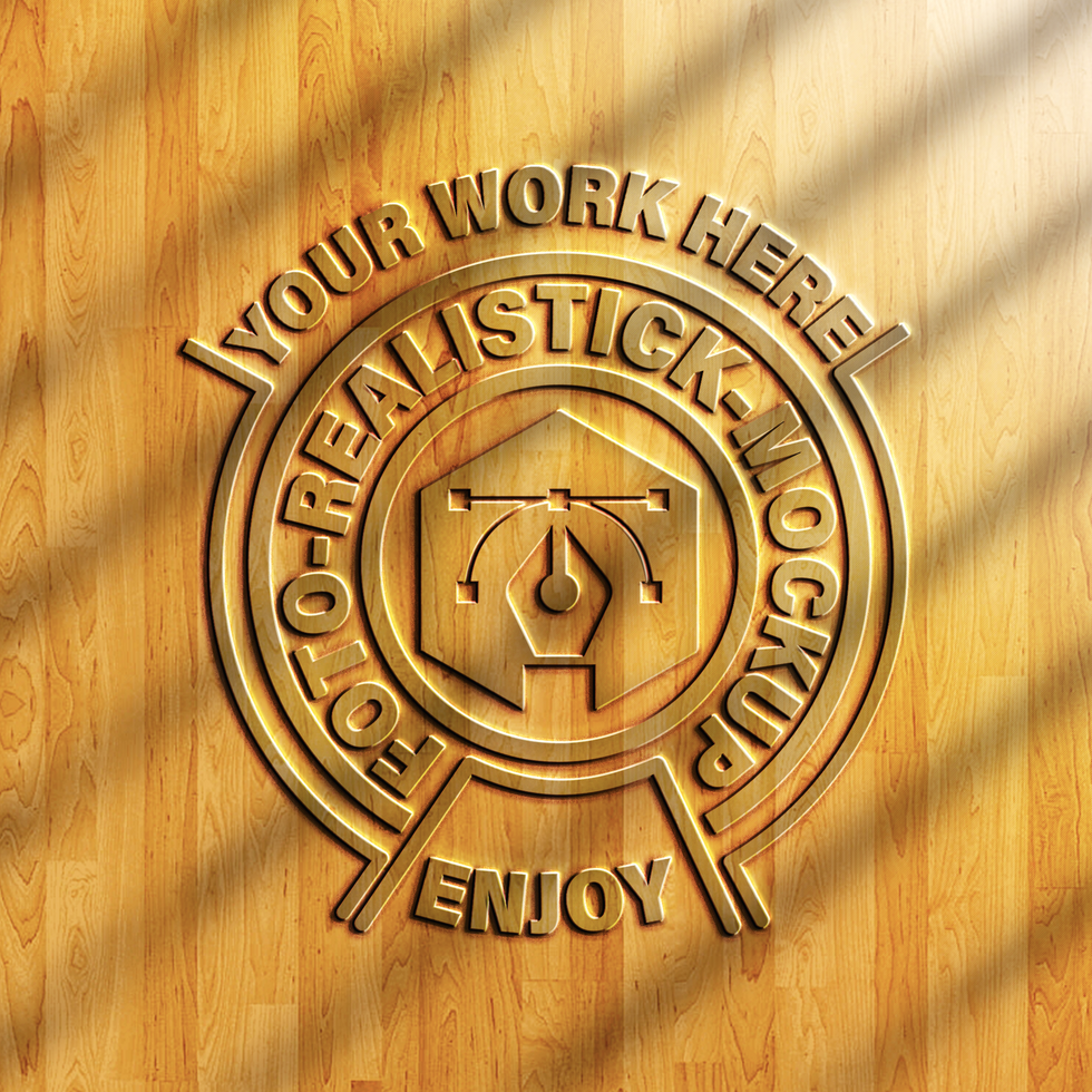 Photo realistic embossed logo on wood mockup psd