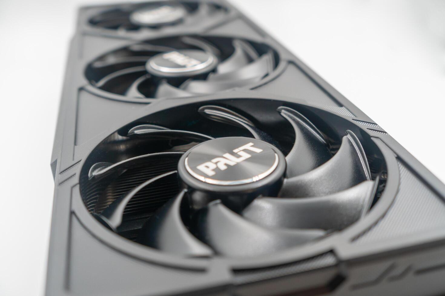 Bishkek, KG, July 20, 2024. palit rtx4070ti super, graphics card. Cooling technology with three fans. Stable overclocking capabilities, graphical output in gaming photo