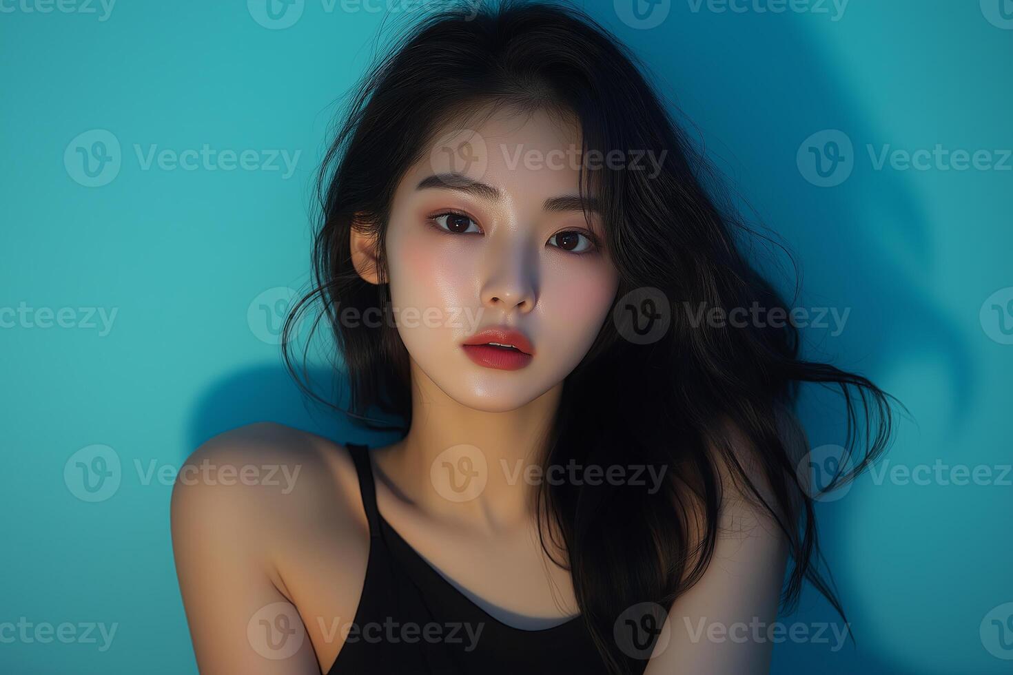Beautiful young asian woman face close up portrait. Perfect skin. Skincare concept photo