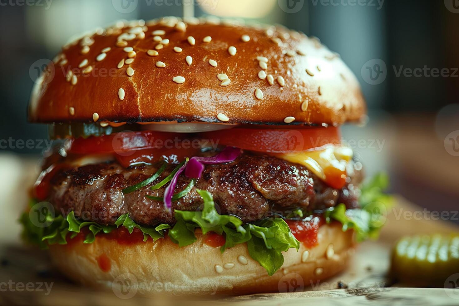 classics burger burger close up, bright light colors photo