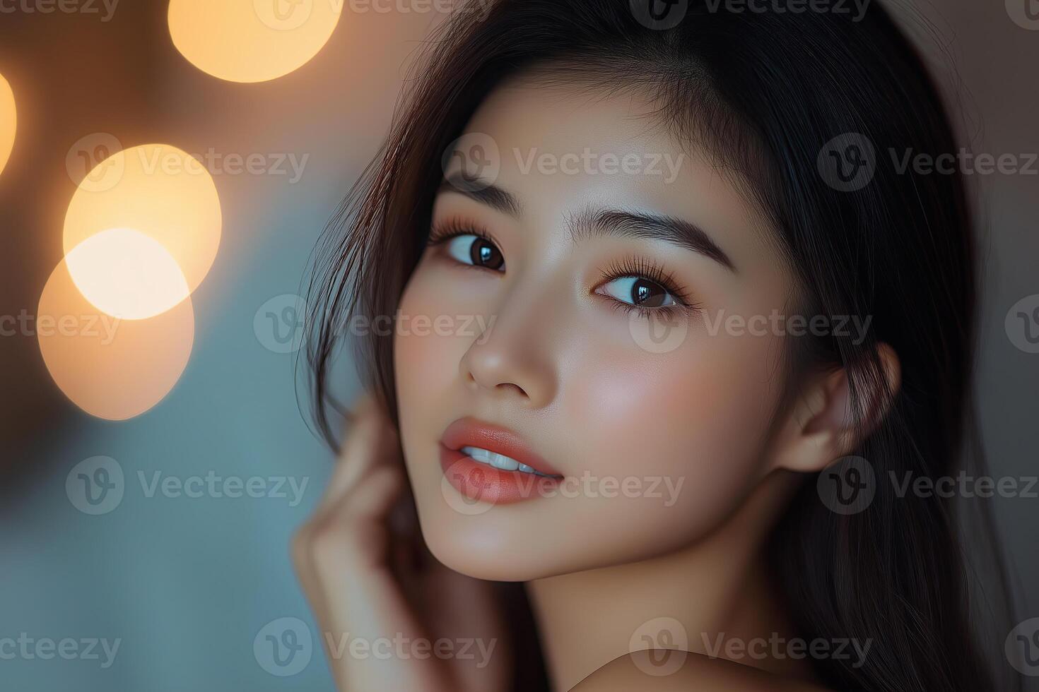 Beautiful young asian woman face close up portrait. Perfect skin. Skincare concept photo