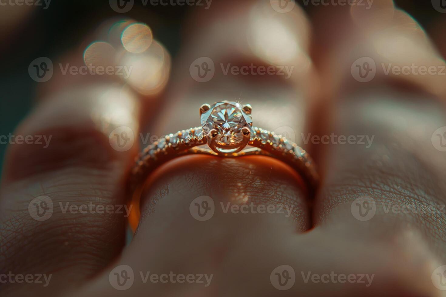 Closeup of a wedding ring on a finger, symbolizing love and unity photo