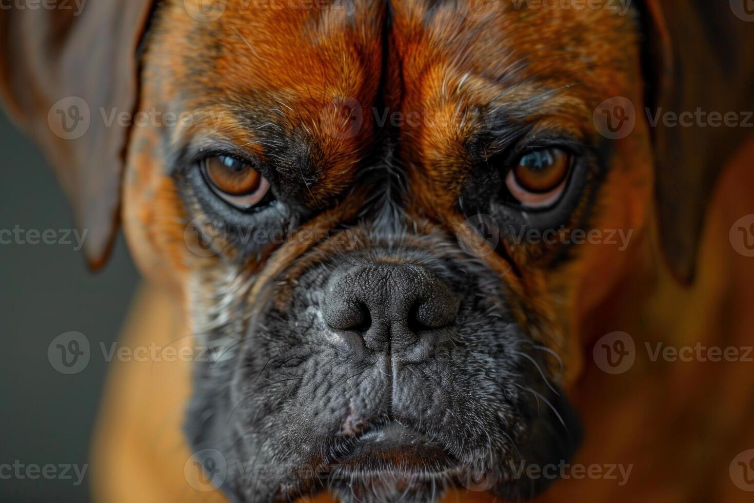Portrait of a boxer dog staring with intense eyes photo