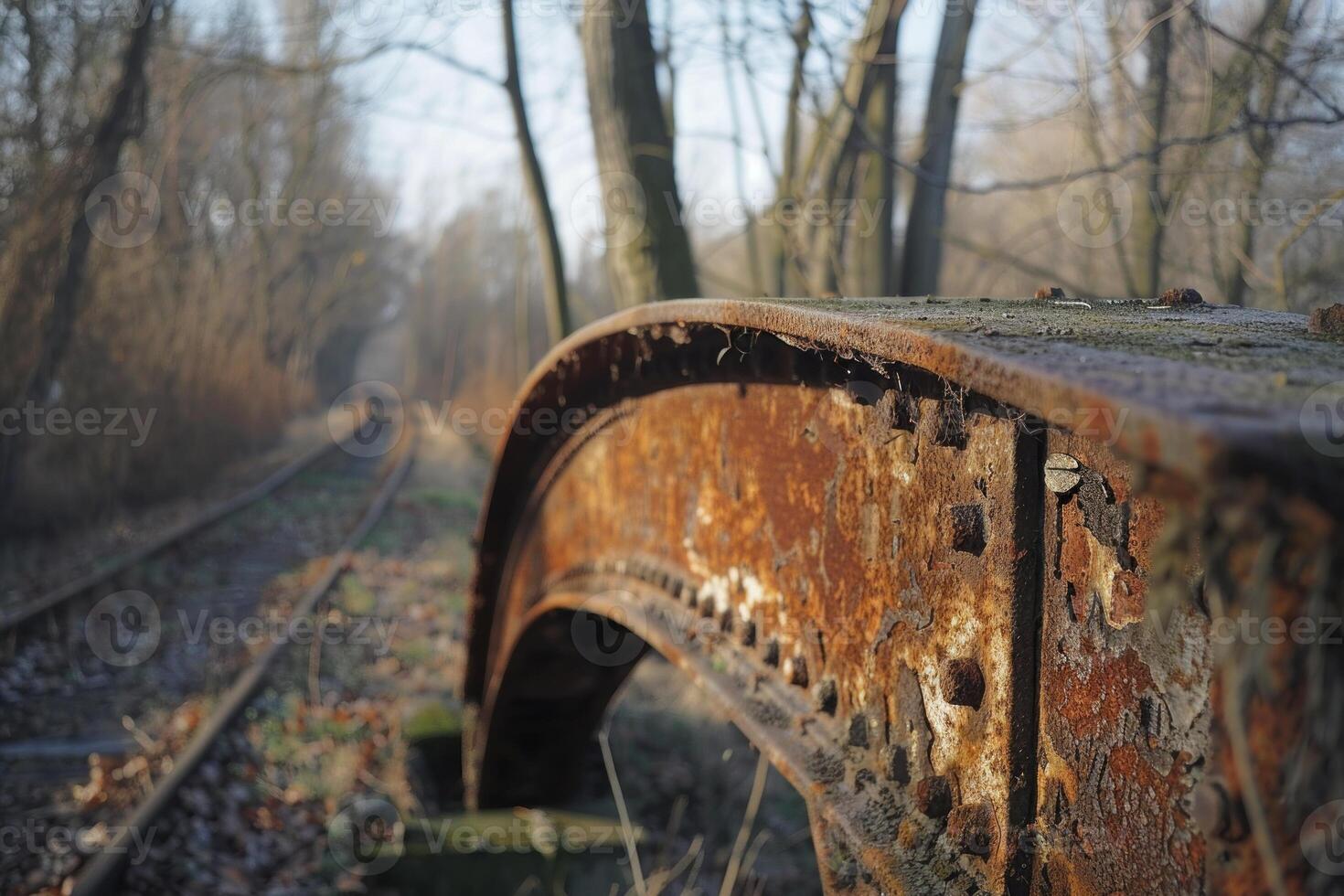 Rusty railway bridge in forest photo