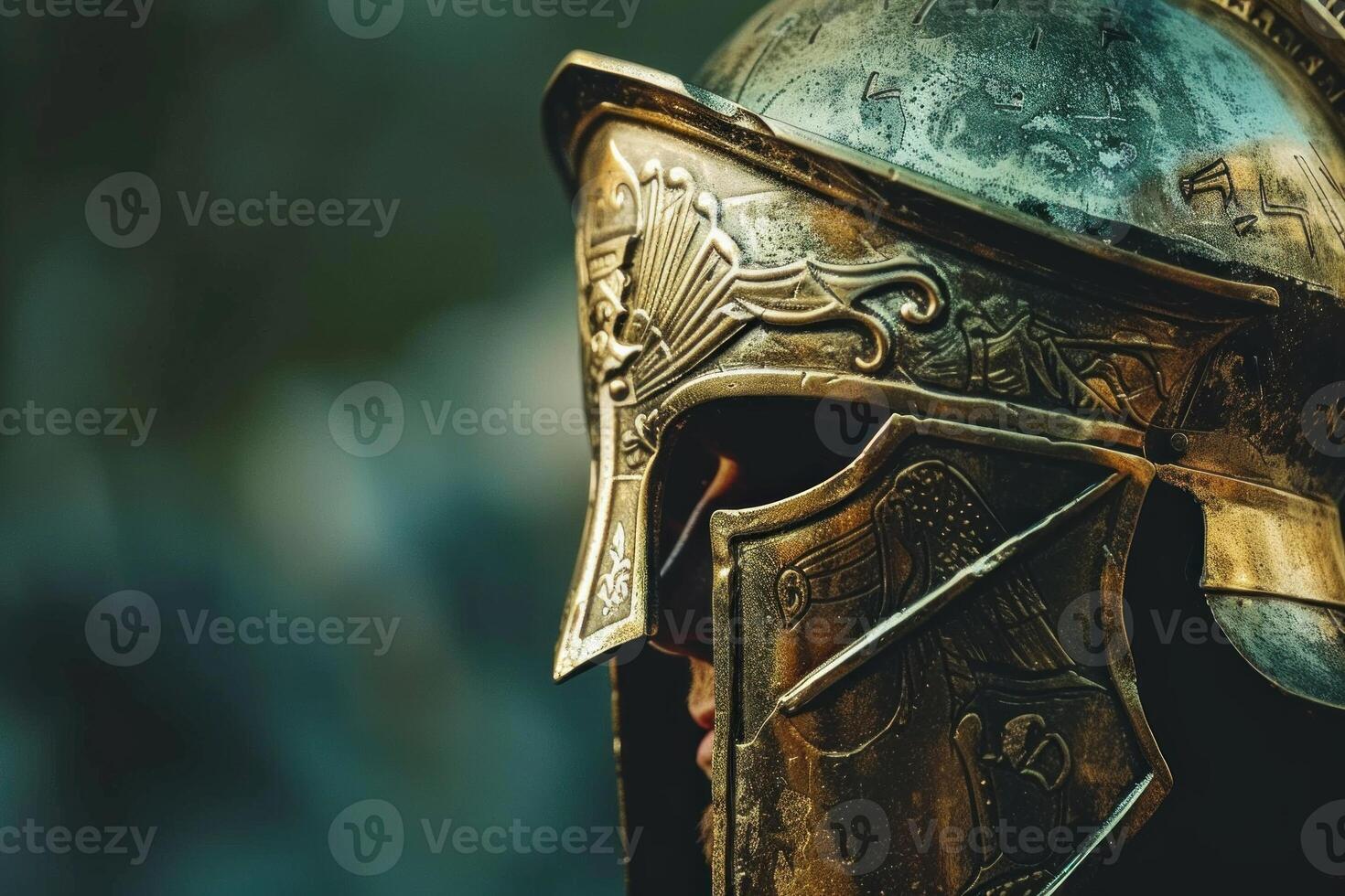 Ancient warrior helmet in focus photo