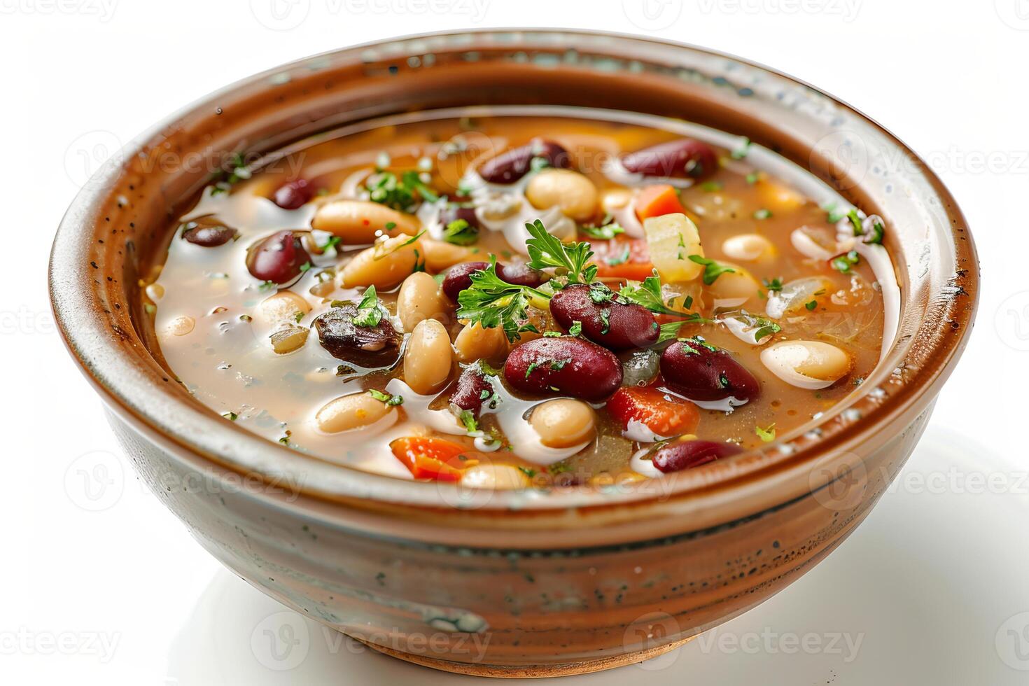 Wholesome bean soup in a rustic bowl photo