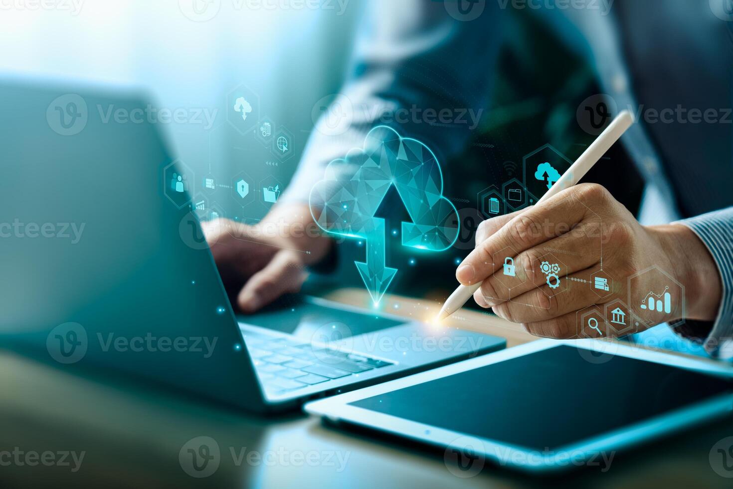 Streamlined Digital Cloud Data Management and Advanced Networking Solutions provide efficient, secure data handling across global enterprises. This robust system ensures seamless data integration photo