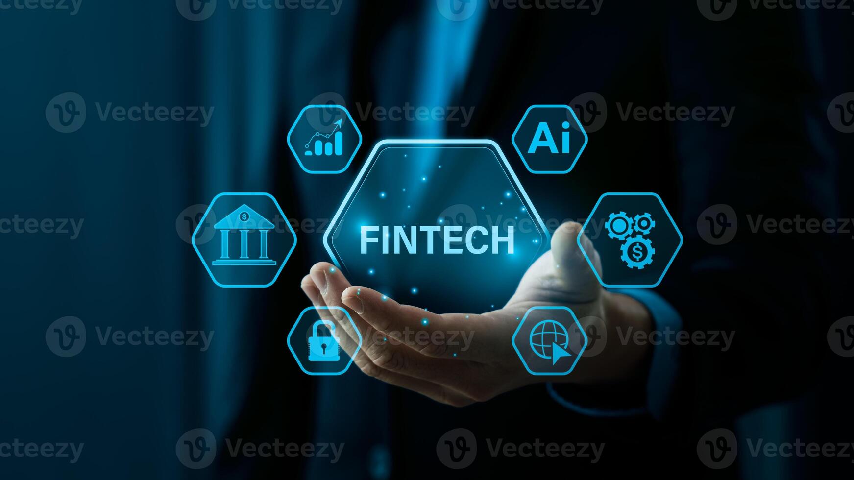 Fintech Technology, Integration of Financial Technology, Artificial Intelligence, and Modern Business Solutions in a Digital Era, internet payment, online shopping, financial technology concept. photo