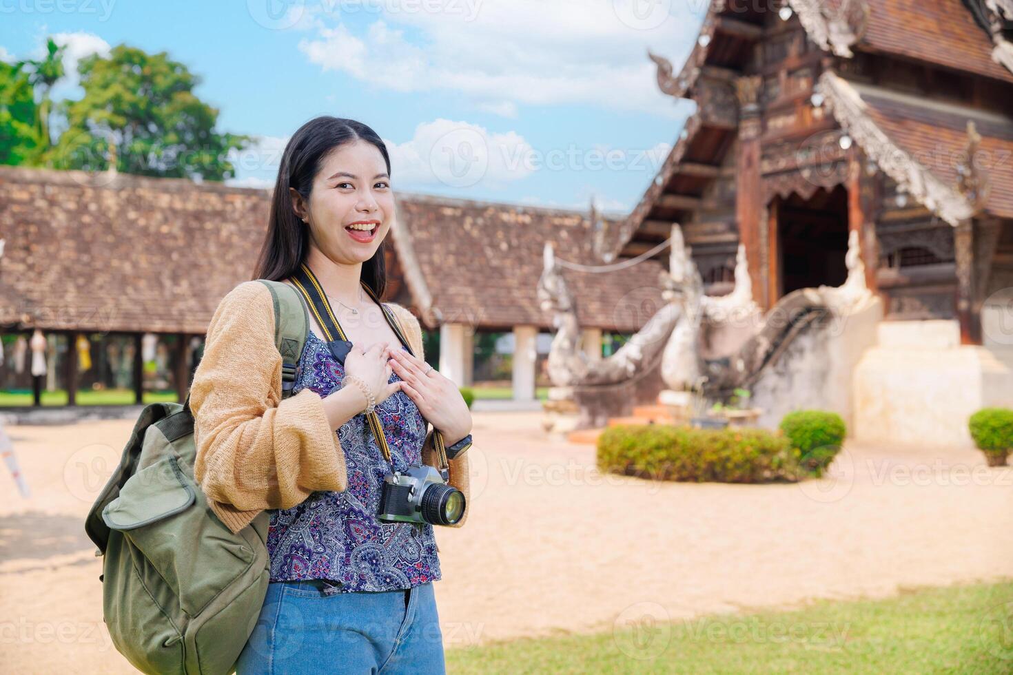 Wat Ton Kwen, Exciting Asian female Photographer Travel Temple in Chiangmai Province Northern of Thailand. photo