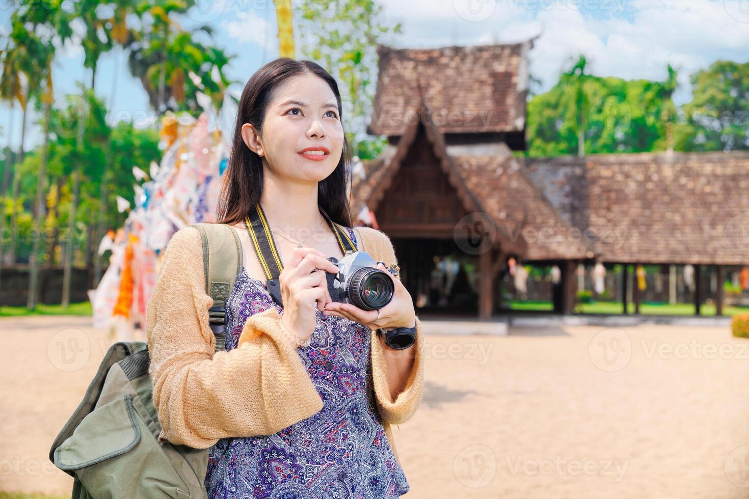 Wat Ton Kwen, Beautiful Asian female Photographer Travel Temple in Chiangmai Province Northern of Thailand. photo