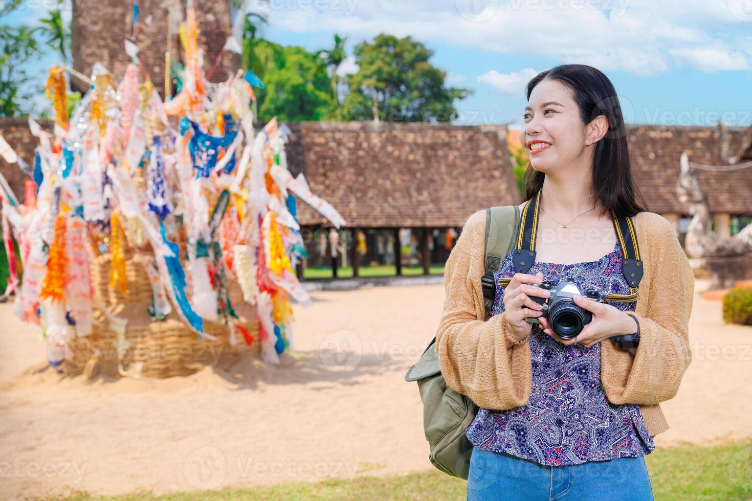 Wat Ton Kwen, Beautiful Asian female Photographer Travel Temple in Chiangmai Province Northern of Thailand. photo