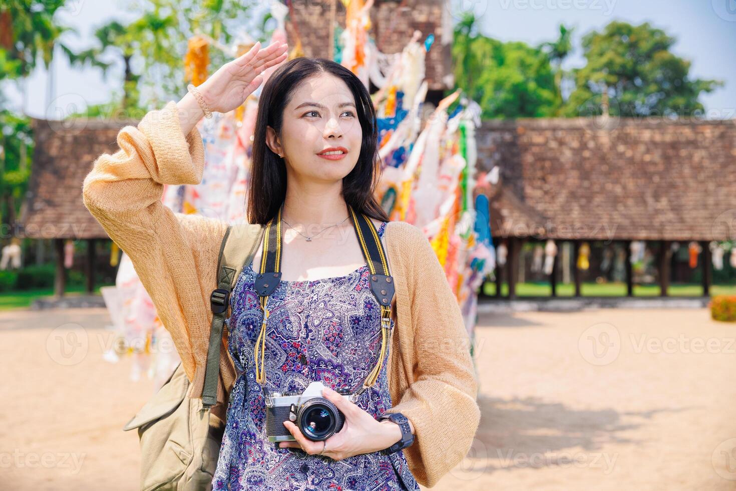 Wat Ton Kwen, Beautiful Asian female Photographer Travel Temple in Chiangmai Province Northern of Thailand. photo