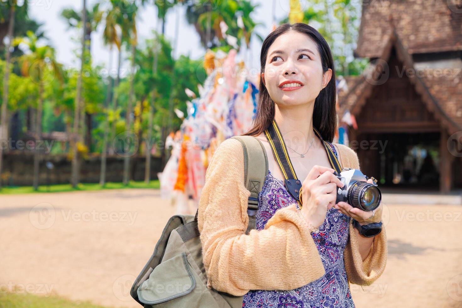 Wat Ton Kwen, Beautiful Asian female Photographer Travel Temple in Chiangmai Province Northern of Thailand. photo