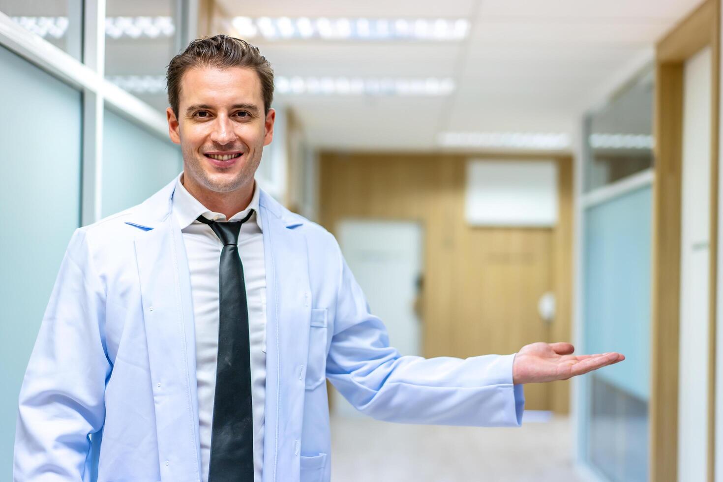 Doctor shows digital healthcare and network connection on hologram interface icons, Brain Analysis, DNA, medical technology and futuristic concept, The concept of treatment from disease photo