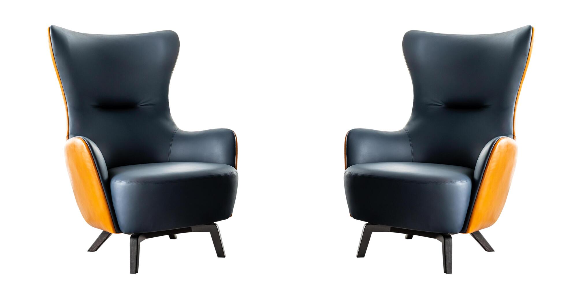 Dark blue color armchair, Modern designer armchair on white background. Series of furniture, with clipping path photo