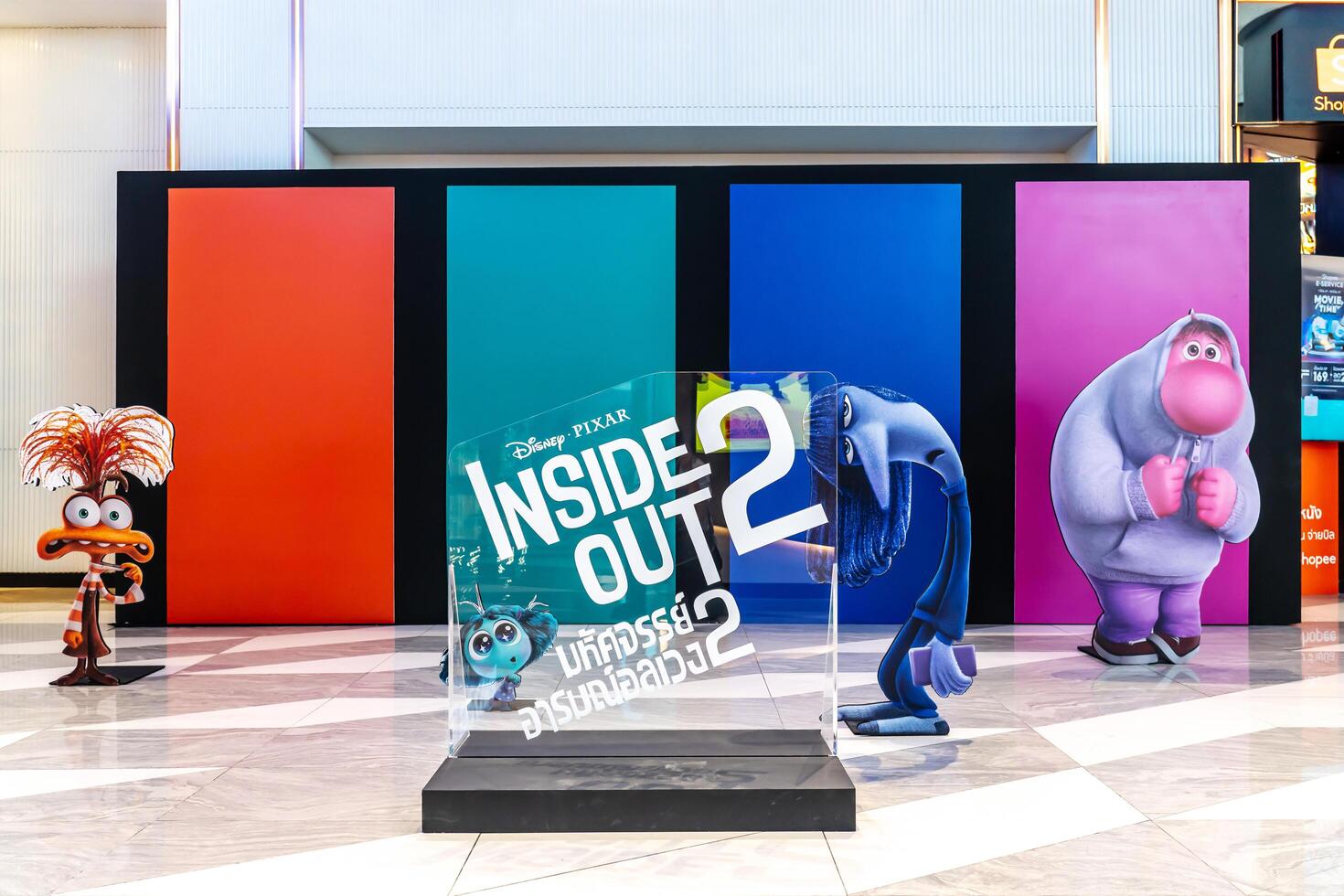 BANGKOK, THAILAND, 21 June 2024 - A beautiful standee of a movie called Inside out 2 from walt disney display at the cinema to promote the movie photo
