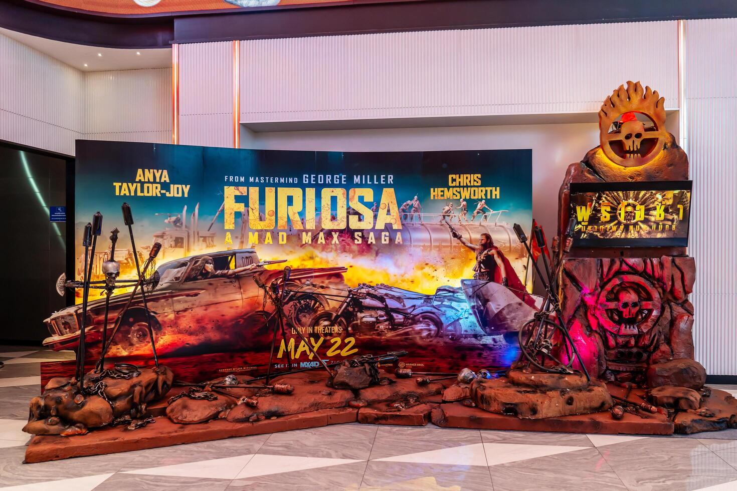 BANGKOK, THAILAND, 10 May 2024 - A beautiful standee of a movie called Furiosa A Mad Max Saga display at the cinema to promote the movie photo