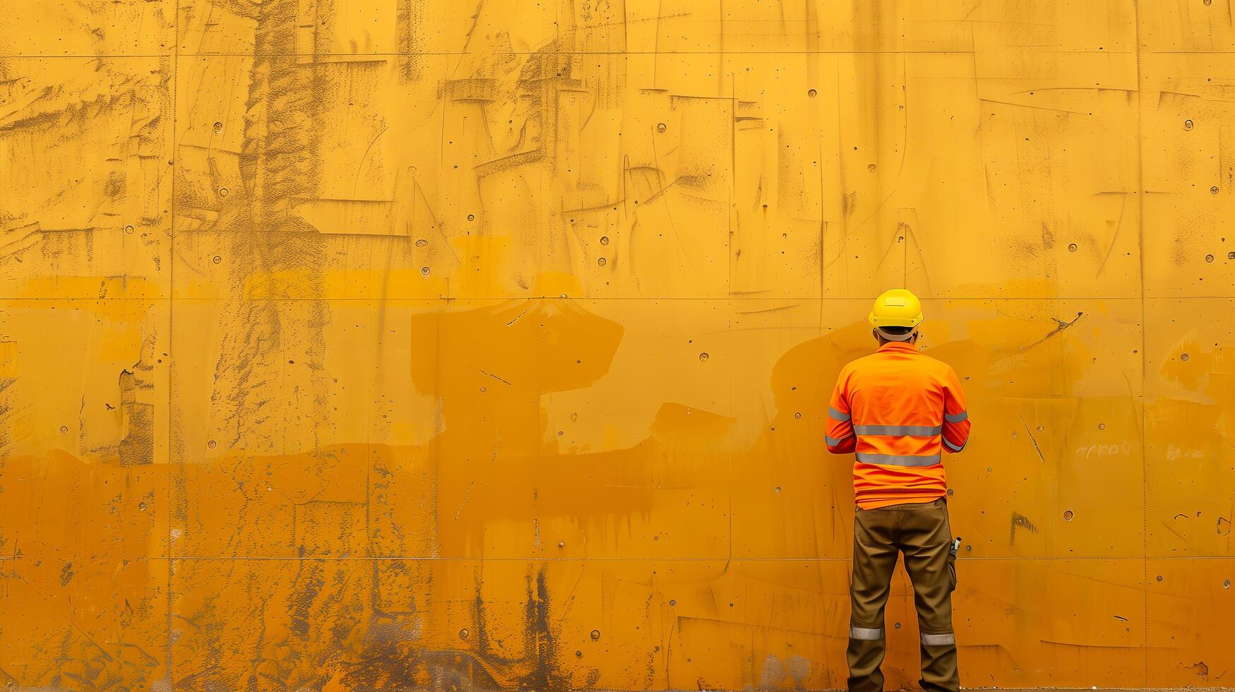 Engineer Standing front of yellow metal wall on construction site photo