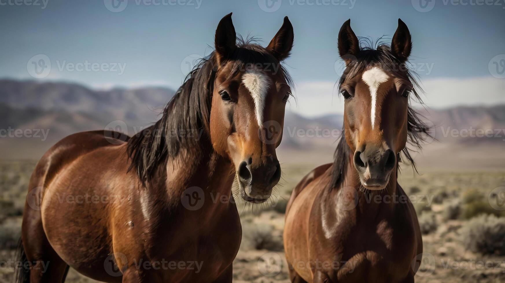 Portrait of a couple of wild mustang horses photo