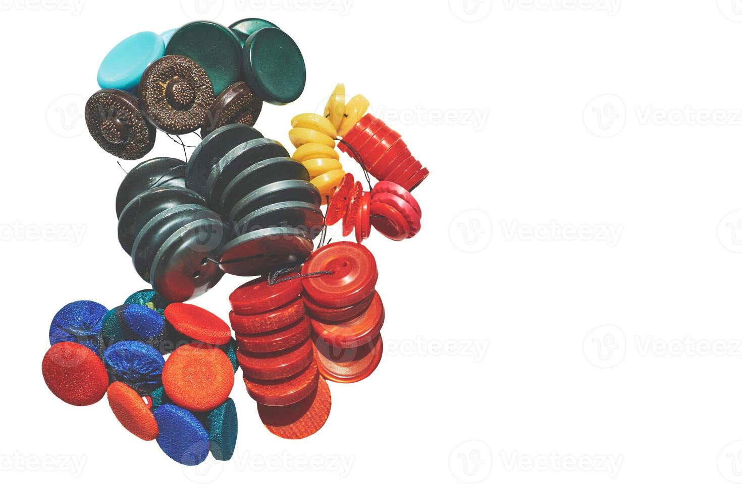 A bunches number of different multi colored tailor buttons and place for text photo