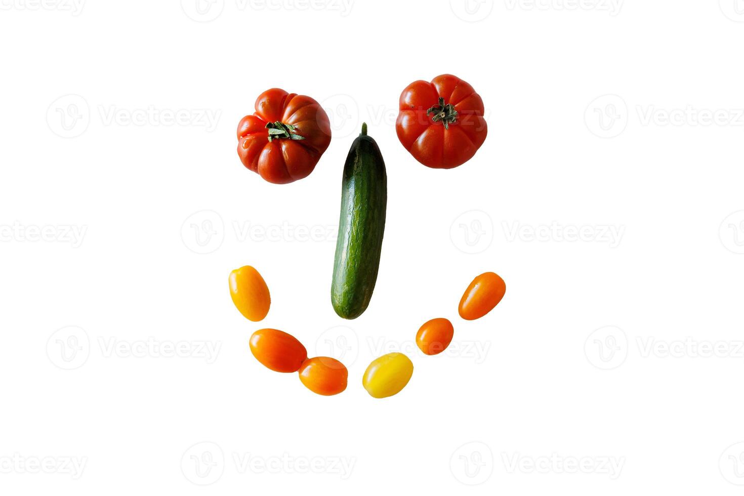 tomato and green cucumber on a white background photo