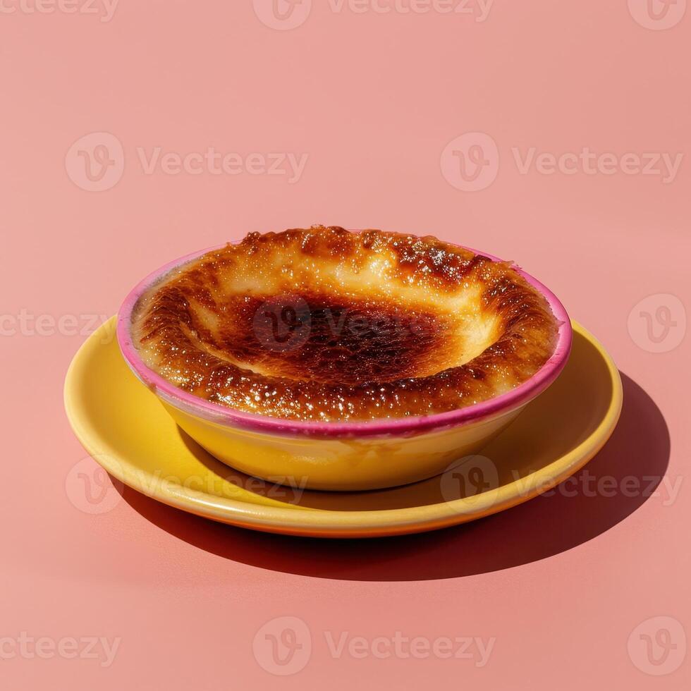 Close-up of a delicious homemade custard tart with a caramelized crust, perfect for a sweet dessert. photo