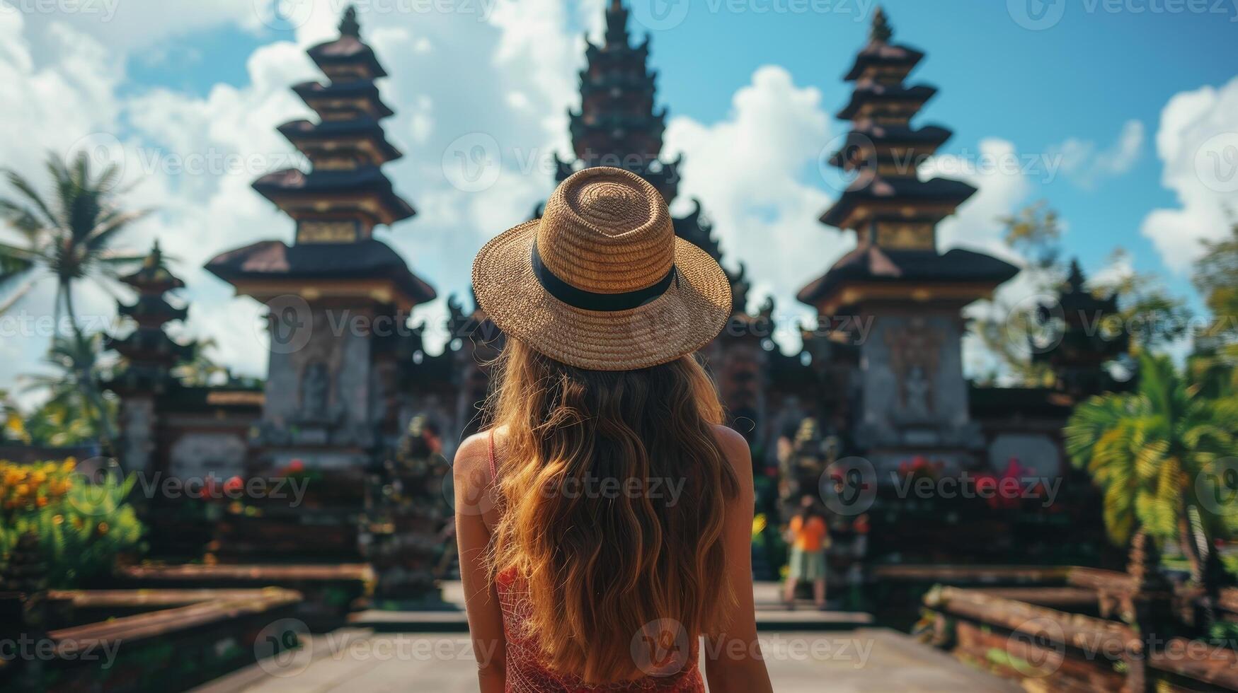 Traveler Exploring Traditional Balinese Temple photo