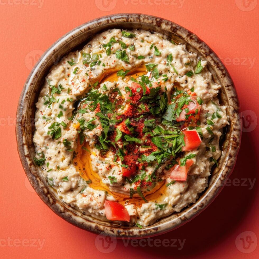 Baba Ganoush with Tomatoes and Parsley photo