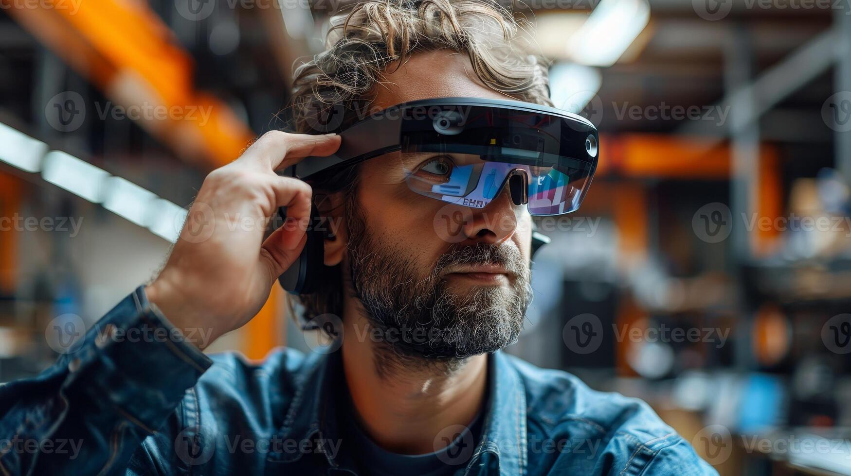 Man Using Augmented Reality Headset in Workshop photo