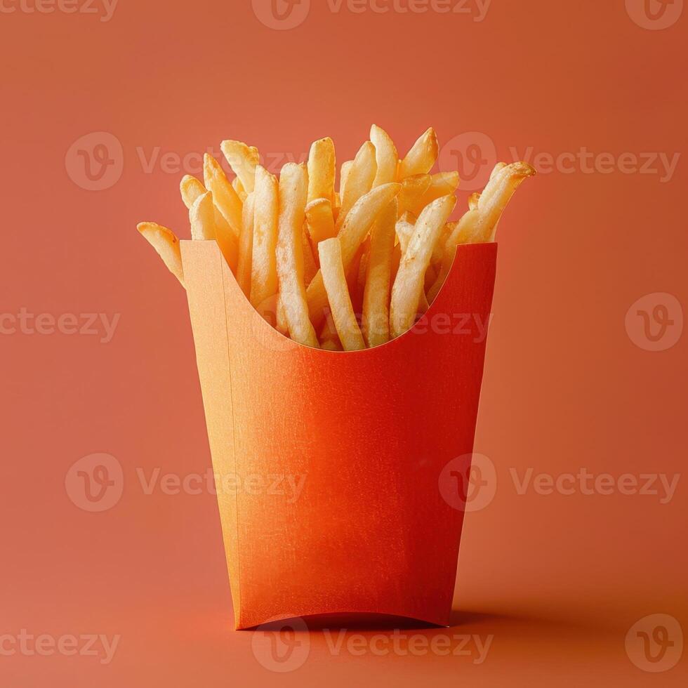 French Fries in a Red Paper Container photo