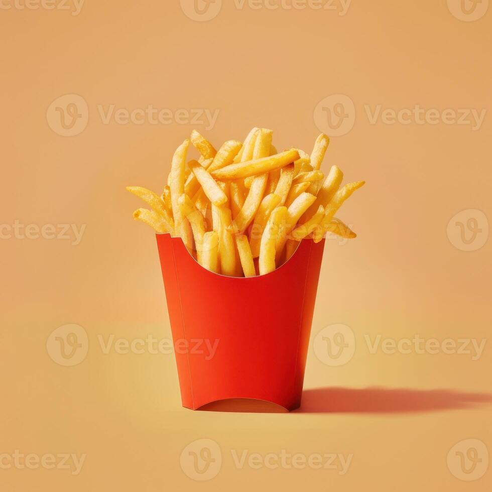 Crispy French Fries in a Red Paper Container photo