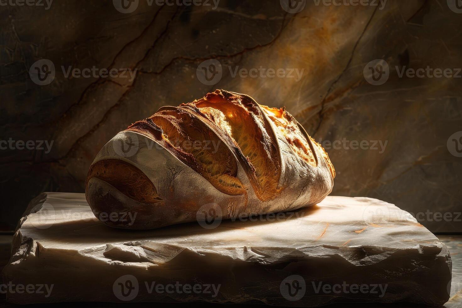 Freshly Baked Bread on a Marble Slab photo