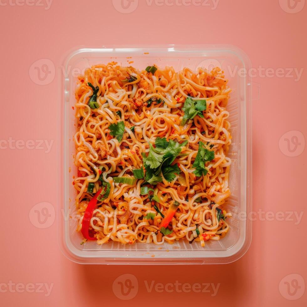 Spicy Noodles in a Clear Container photo