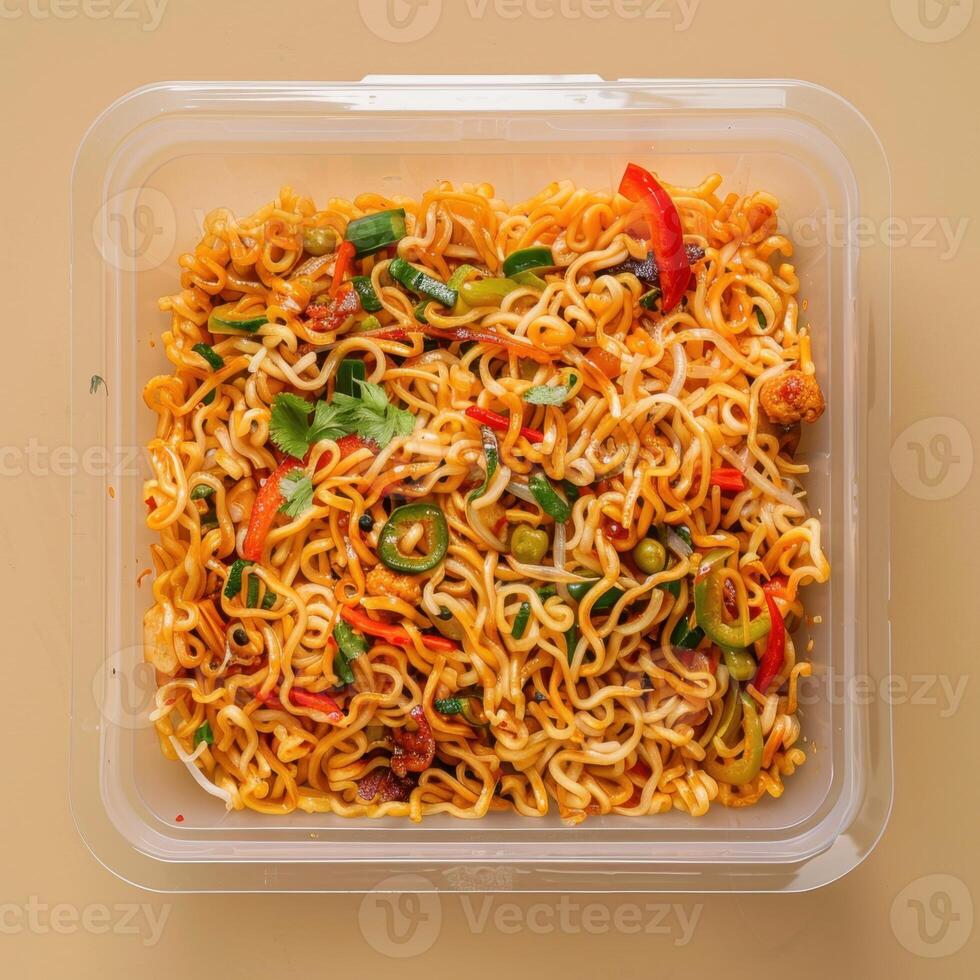 Spicy Noodle Salad in a Plastic Container photo