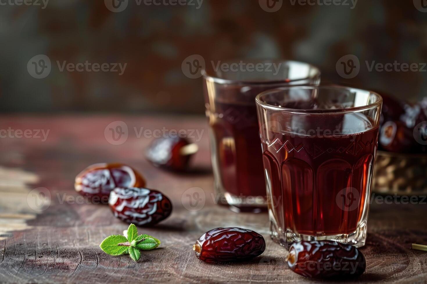 Date Juice and Dates on a Rustic Wooden Surface photo