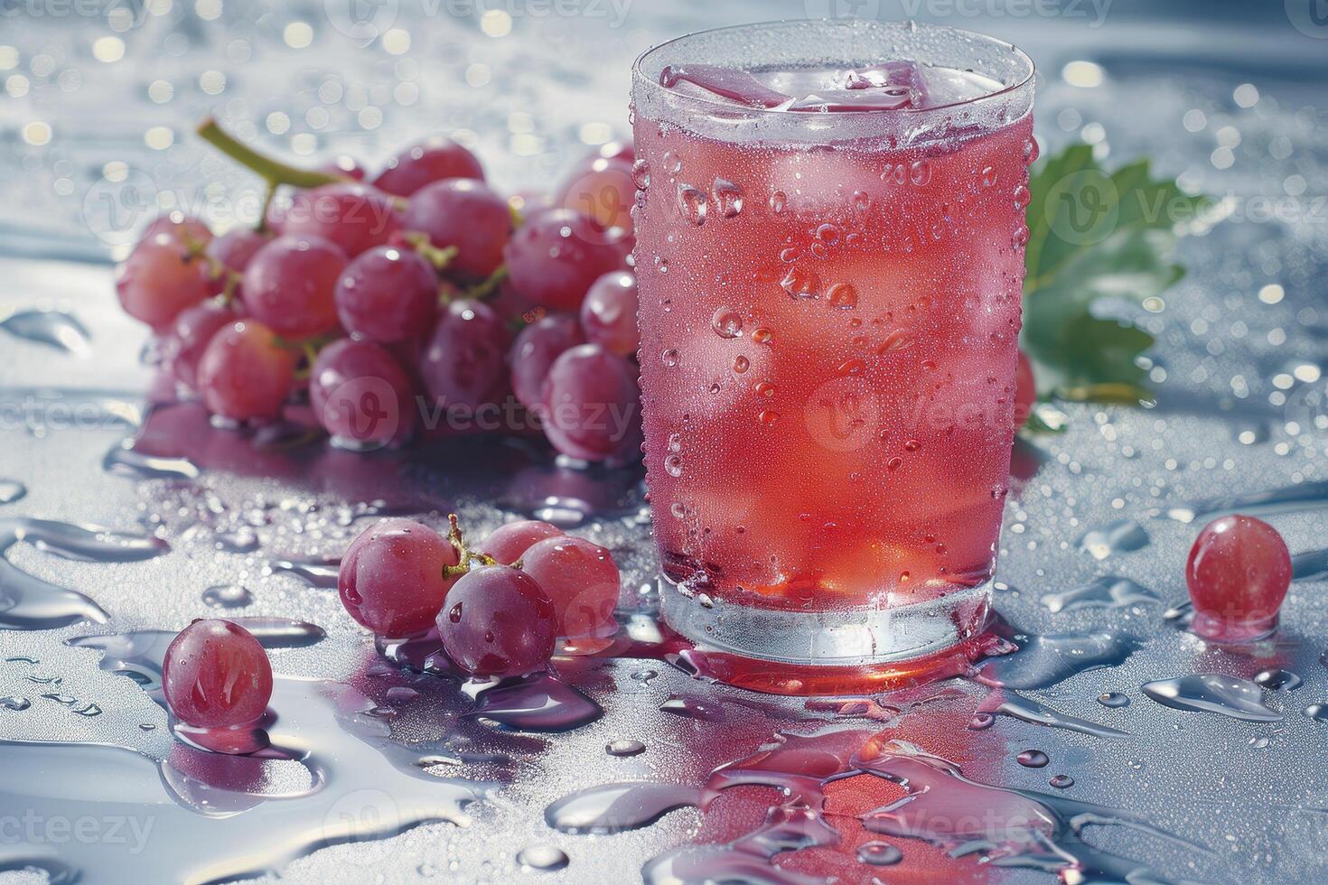 Refreshing Grape Juice with Ice and Water Drops photo