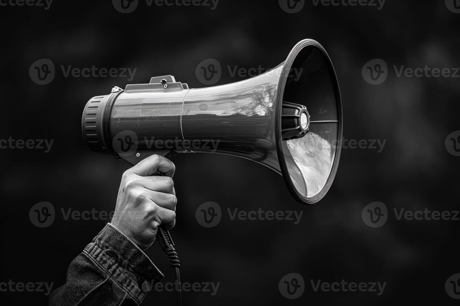 Activist holding a megaphone to amplify message during a protest photo