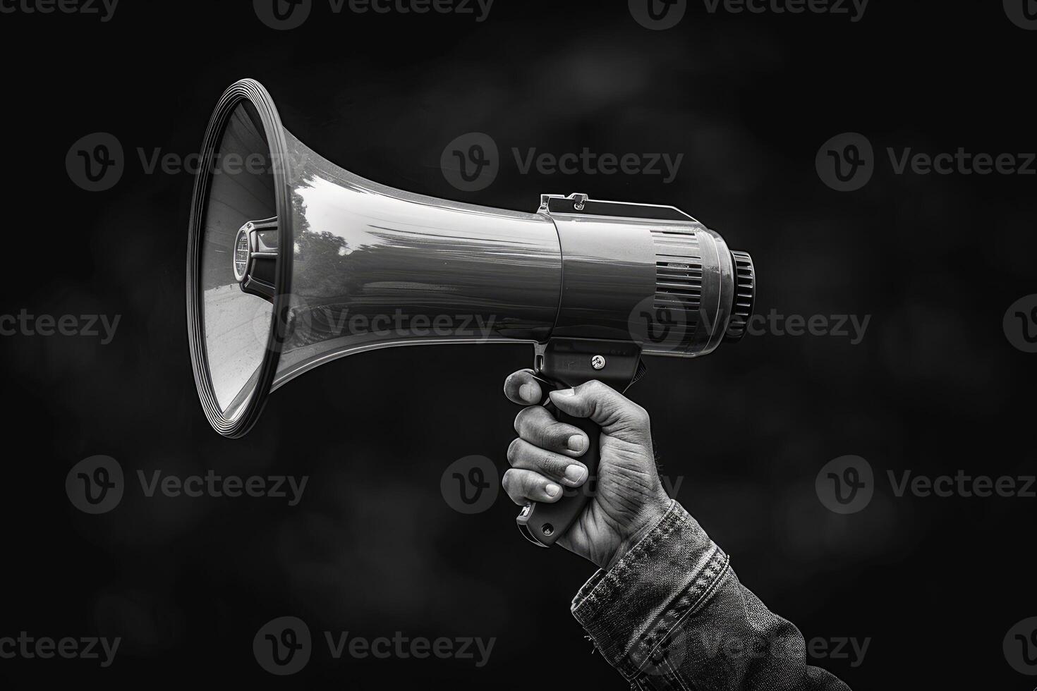 Activist holding a megaphone to amplify message during a protest photo