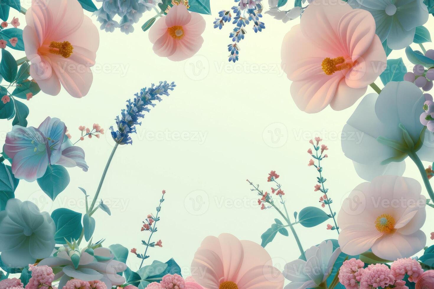 Floral Border with Delicate Pink and Blue Flowers photo