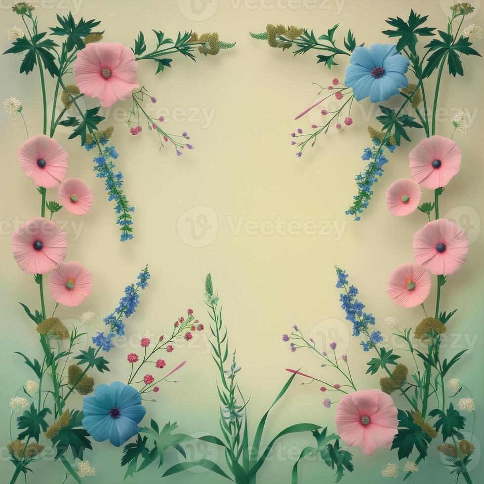 A Floral Frame of Pink and Blue Flowers photo