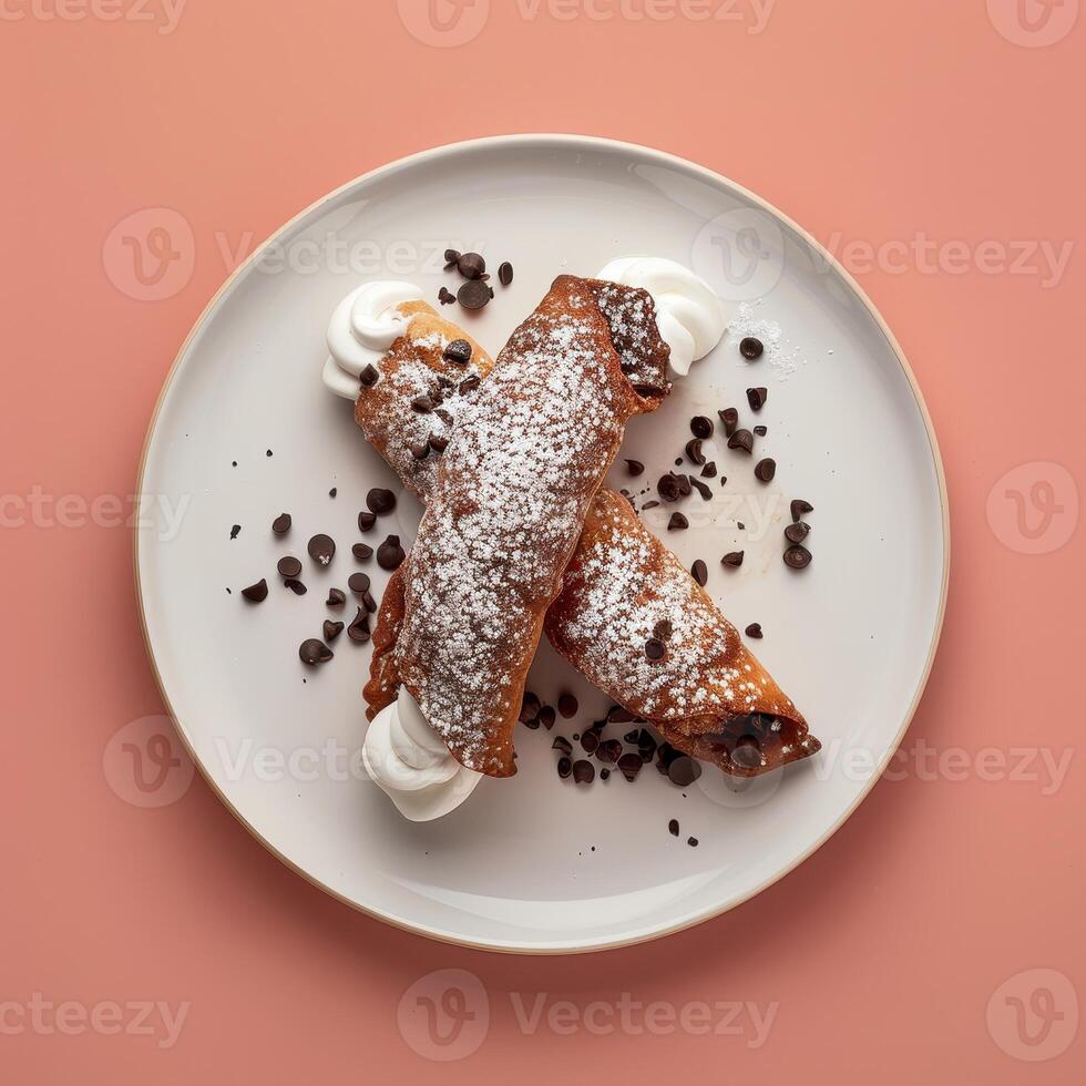 Delicious Cannoli Pastry with Chocolate Chips and Whipped Cream, Italian Dessert Recipe photo