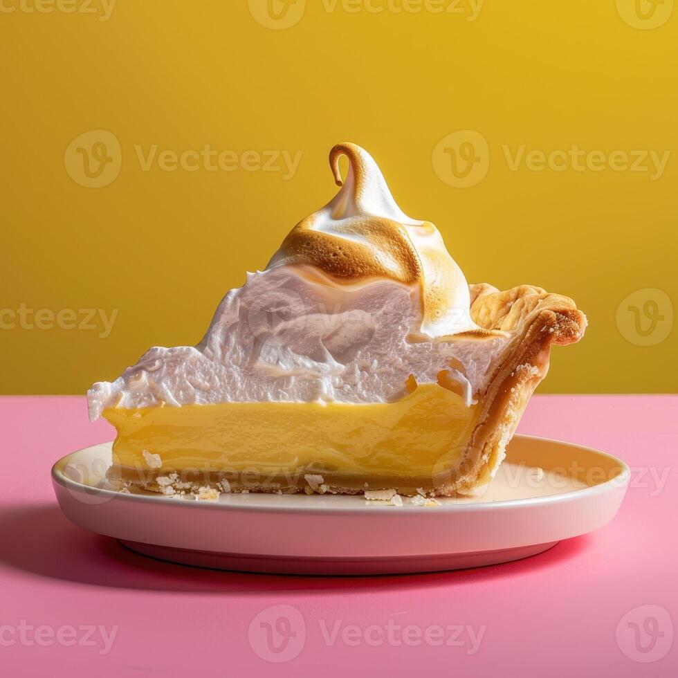 Slice of Lemon Meringue Pie with Flaky Crust and Fluffy Meringue photo